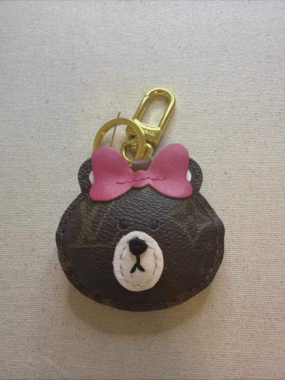 Upcycled Luxury Female Teddy Bear w/Hot Pink Bow Key Ring - Picture 1 of 3